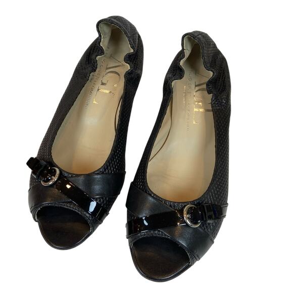 AGL Attilio Giusto Leombruni Leather Peep Toe Short Wedge Heel Italy Size 37 - Picture 1 of 11